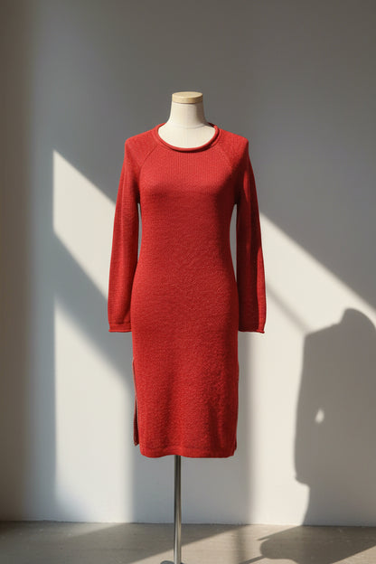 Alpaca Long Dress | Jacquard Stitch | Red Melange