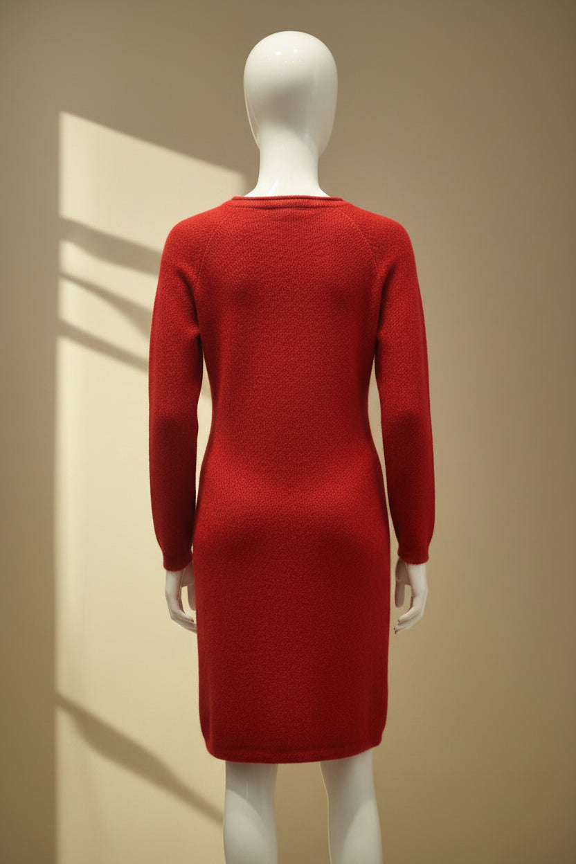 Alpaca Long Dress | Jacquard Stitch | Red Melange