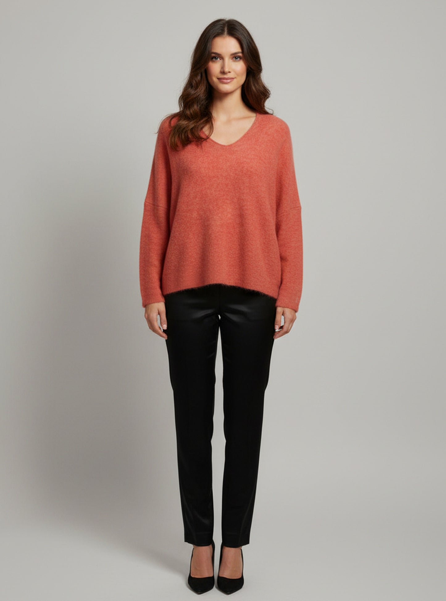 Alpaca Mohair Pullover Sweater Plus Size, Melon Tone