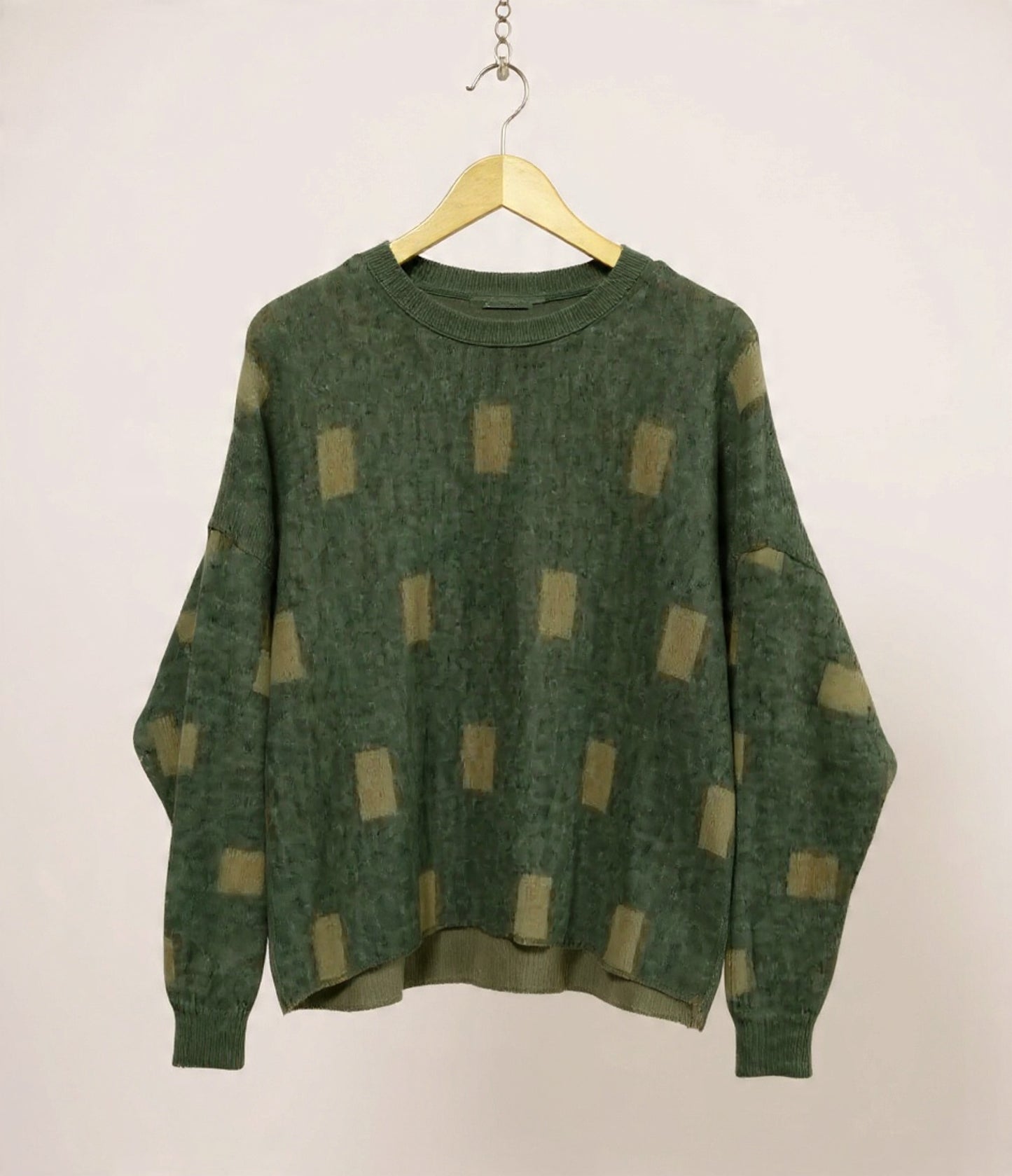 Alpaca Women’s Round Neck Cherry Jacquard Square Knit, Green