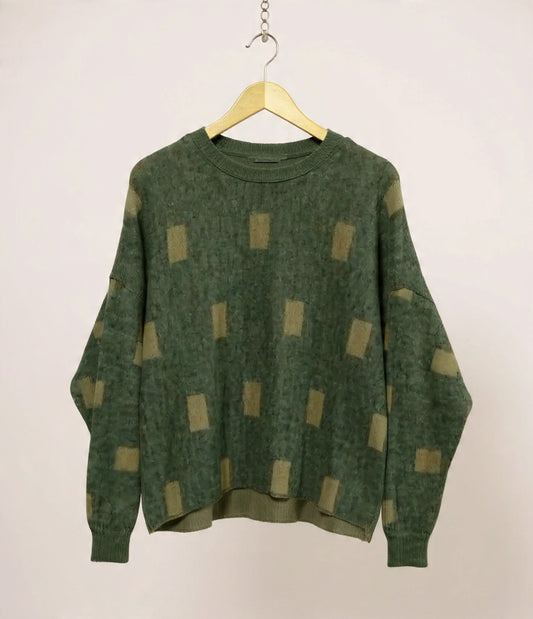 Alpaca Women’s Round Neck Cherry Jacquard Square Knit, Green