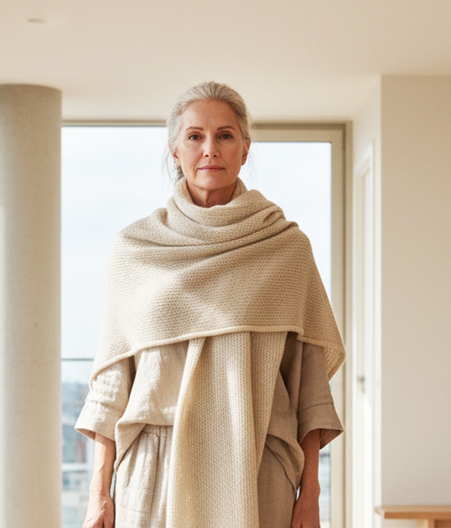 Alpaca Unisex Shawl-Scarf Extra Soft Natural Snow