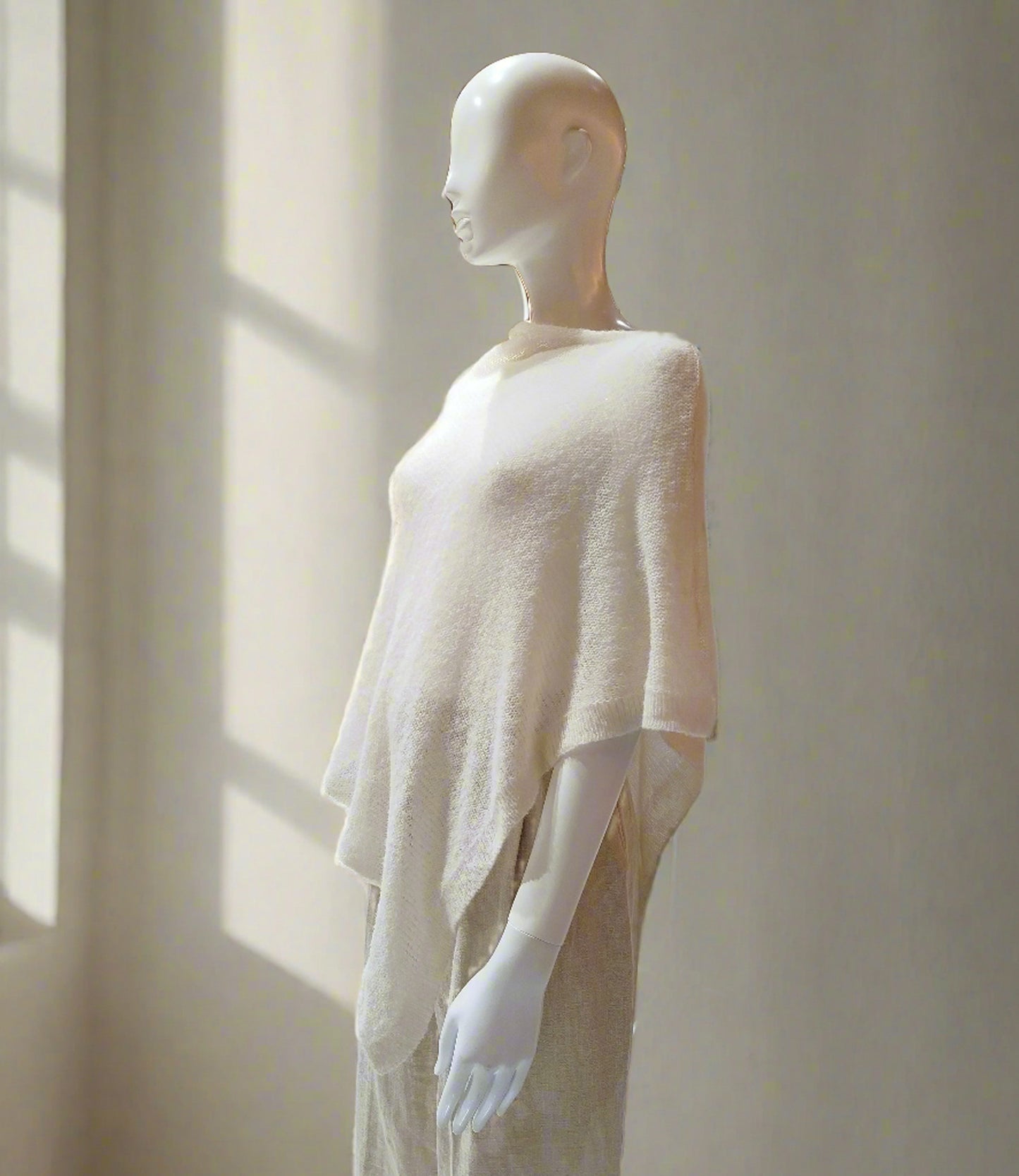 Alpaca Fresh Knit Poncho Jersey Open Pattern, Milk Tone