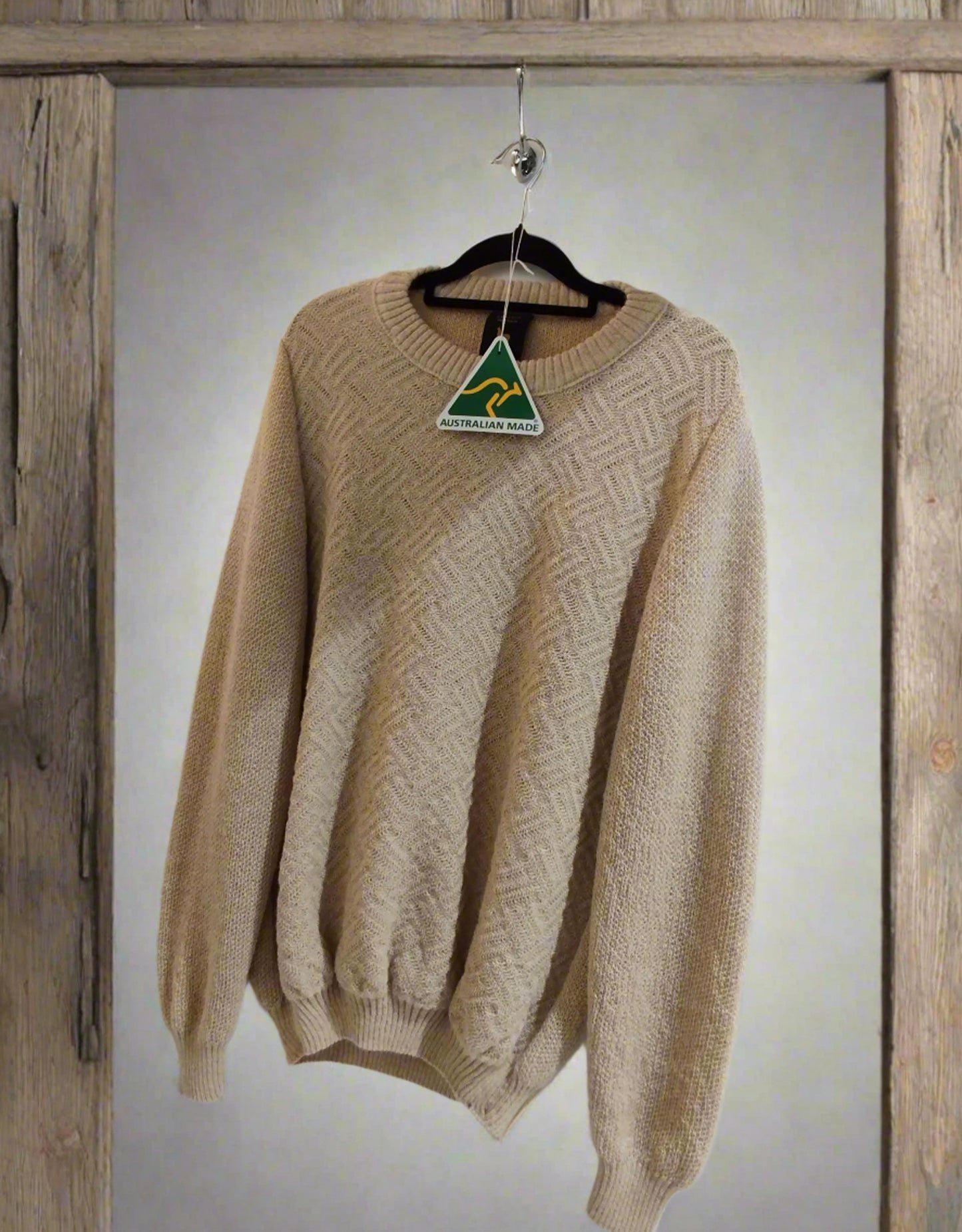 Alpaca Textured Jacquard Men Sweater Beige