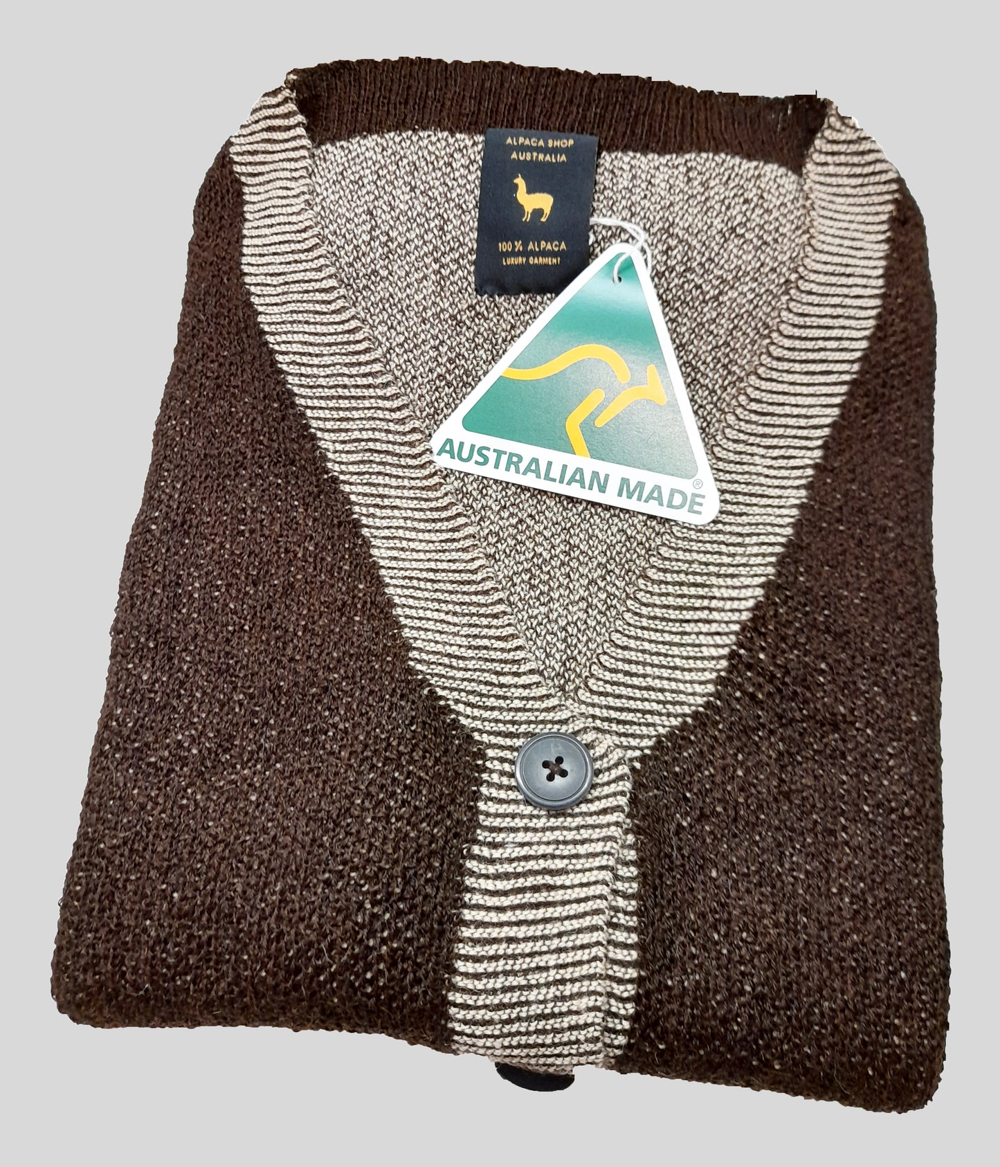 Alpaca Vest Men Jacquard Pattern with Two Pockets in Brown