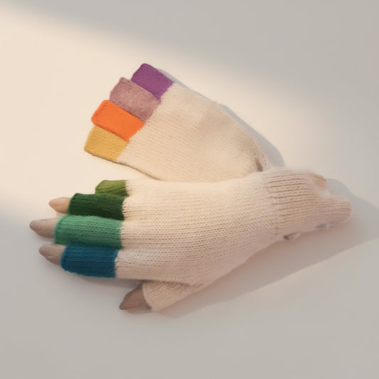 Alpaca Finger-less Gloves White Women