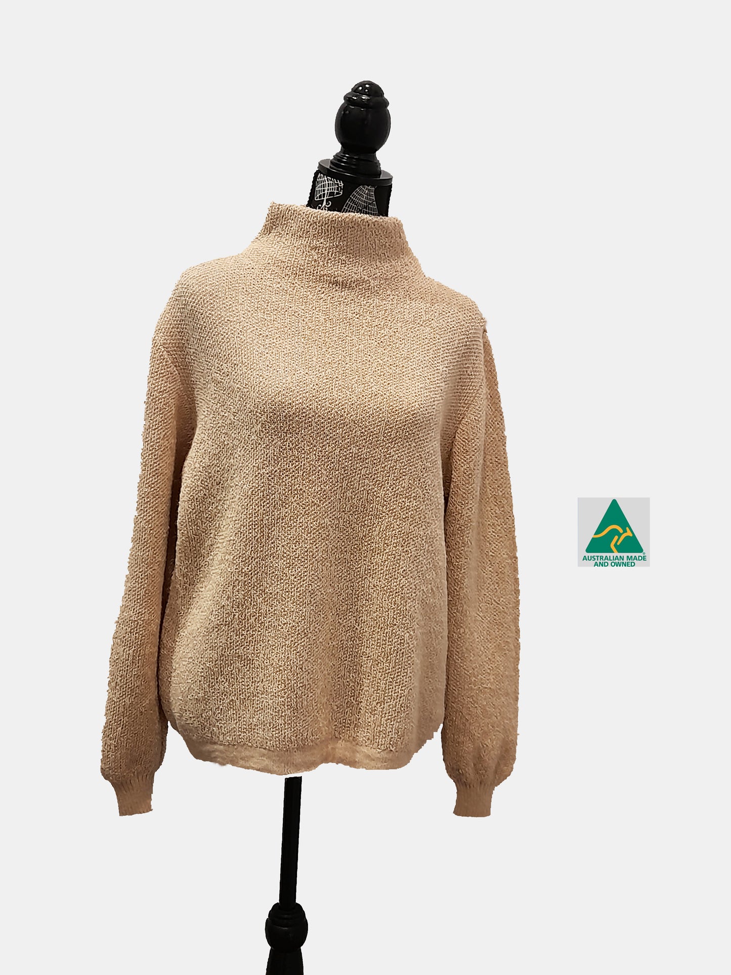 Alpaca Women’s High Neck Jacquard Knit Beige Melange