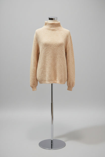 Women's Alpaca High Neck Jacquard Knit Sweater | Natural Beige
