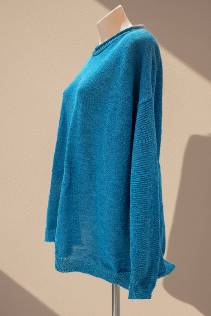 Alpaca Basic Solid Shoulder Sweater Oversized Turquoise