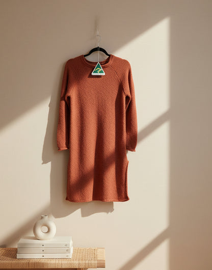 Alpaca Long Dress | Jacquard Stitch | Orange Melange