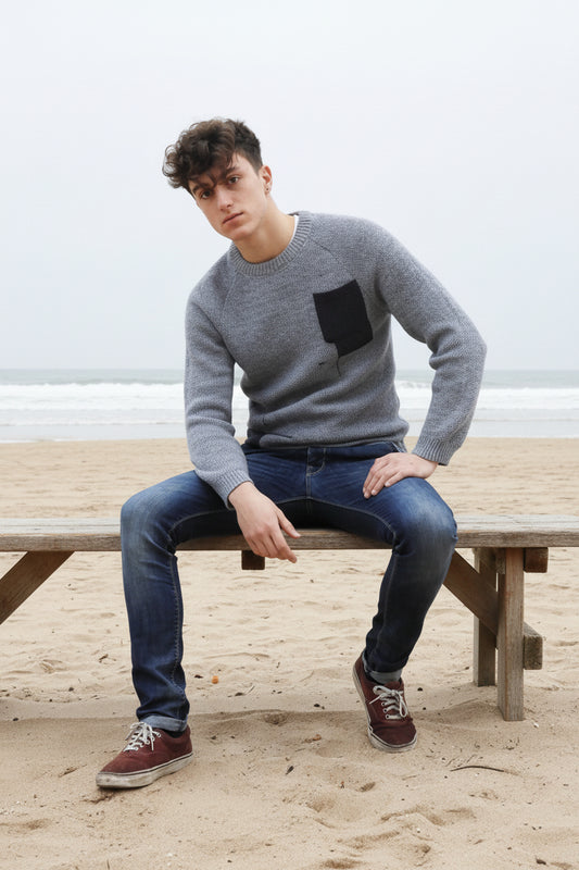 Alpaca Scottish Jacquard Sweater Men – Sky Blue