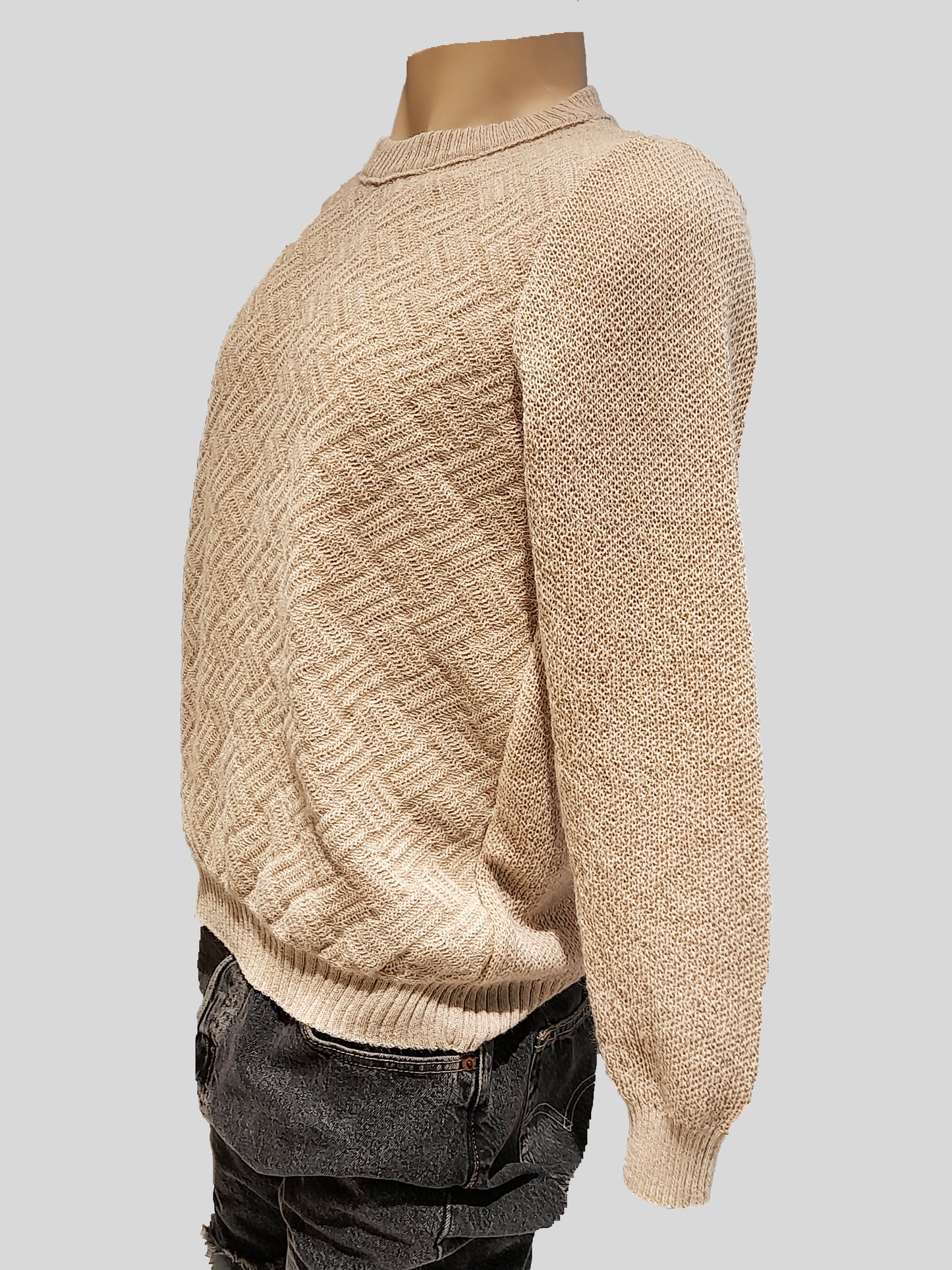 Alpaca Textured Jacquard Men Sweater Beige